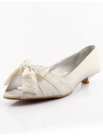Elegantpark Ivory Peep Toe Low Heel Satin Shoes (WM-008)