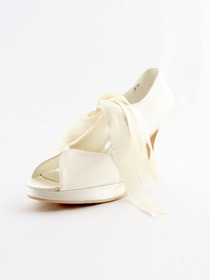 Elegantpark Open Toe Ribbon Tie Stiletto Heel Satin Bridal Shoes