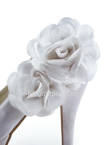 Elegantpark Closed Toe Pumps Double Platforms Side-Flowers Satin Stiletto Heel Wedding & Party Shoes (EP11089-2PF)