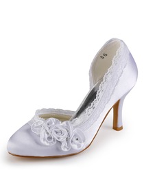 Elegantpark Satin Closed Toe Stiletto Heel/Pumps Bridal Shoes With Satin Flowers