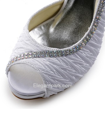 Elegantpark Satin Peep Toe Stiletto Heel/Pumps Inside Platform Ruched Rhinestones Bridal Shoes(More Colors) (EP11044-IP)
