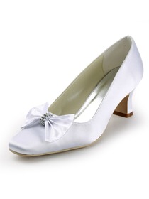 Elegantpark White Square Toe Satin Bow Bridal Evening Party Shoes