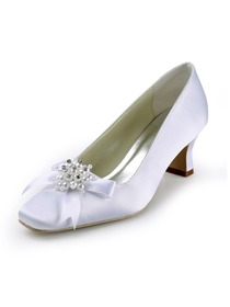 Elegantpark White Square Toe Low Heel Satin Bowknot Bridal Evening Party Shoes