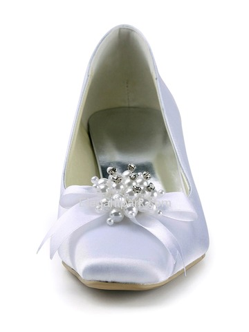 Elegantpark White Square Toe Low Heel Satin Bowknot Bridal Evening Party Shoes (EP11108)
