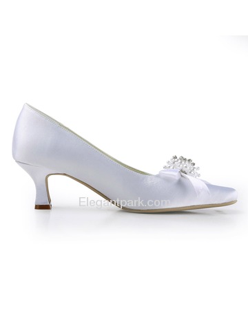 Elegantpark White Square Toe Low Heel Satin Bowknot Bridal Evening Party Shoes (EP11108)