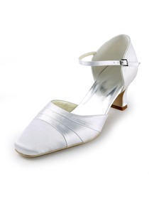 Elegantpark White Square Toe Low Heel Satin Bridal Evening Party Shoes