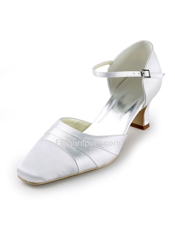 Elegantpark White Square Toe Low Heel Satin Bridal Evening Party Shoes (EP11110)