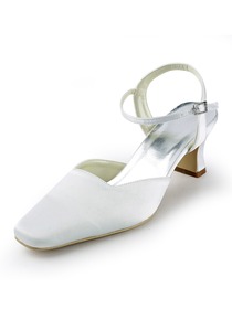 Elegantpark White Square Toe Low Heel Satin Bridal Evening Party Shoes