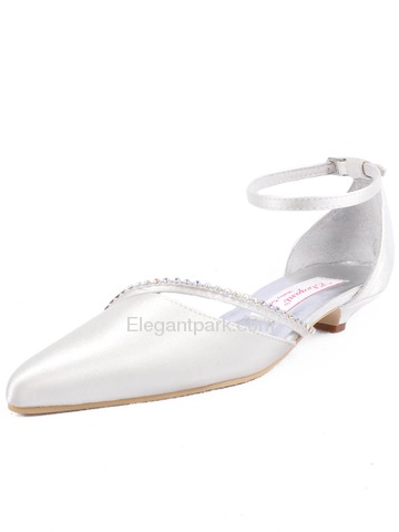 Elegantpark Ivory Pointy Toe Rhinestone Low Heel Satin Wedding Bridal Evening Party Shoes (A670L)