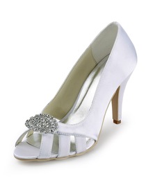Elegantpark White Peep Toe Rhinestones Stiletto Heel Pump Wedding Party Shoes