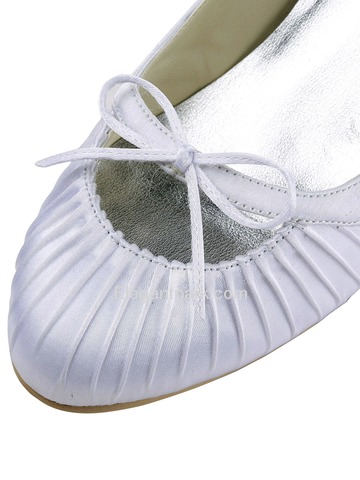 Elegantpark White Round Toe Ruched Bow Low Heel Satin Wedding Party Shoes (EP11120)