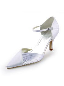 Elegantpark White Pointy Toe Ruched Stiletto Heel Satin Wedding Evening Party Shoes