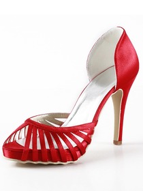 Elegantpark Red Peep Toe Platform Satin Wedding Evening Party Shoes
