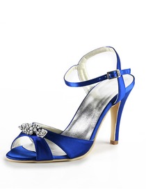 Elegantpark Blue Open Toe Satin Rhinestones Wedding Evening & Party Shoes