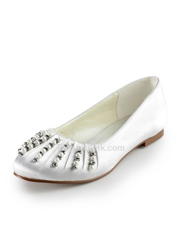 Elegantpark Ivory Almond Toe Flat Satin Pearls Wedding Evening Party Shoes (EP2016)