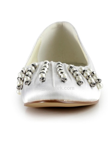 Elegantpark Ivory Almond Toe Flat Satin Pearls Wedding Evening Party Shoes (EP2016)