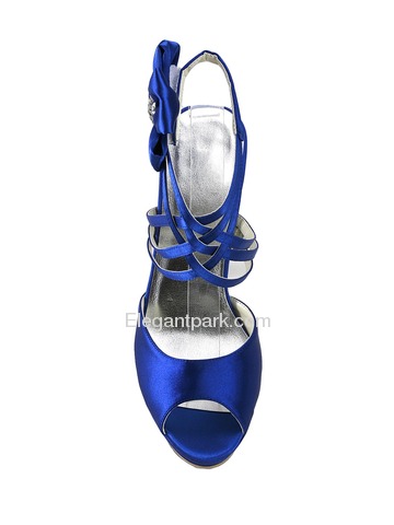 Elegantpark Blue Peep Toe Platform Flower Satin Wedding Evening Party Sandals (EP2031-PF)
