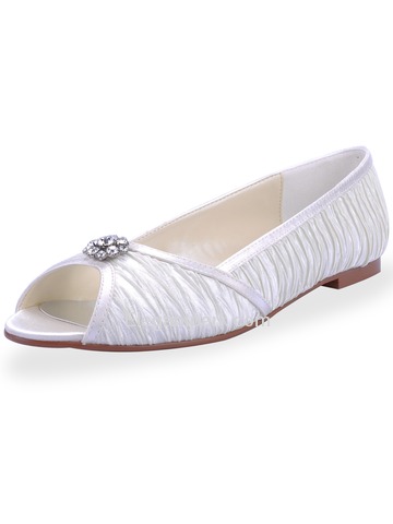 Elegantpark Satin Upper Peep Toe Flats With Rhinestone Comfortable Wedding Bridal Shoes (1202D)