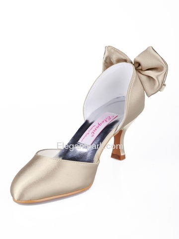 Elegantpark Satin Almond Toe Spool Heel Bow Satin Evening Party Shoes (AJ091)
