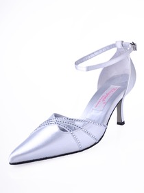 Elegantpark White Pointy Toe Stiletto Heel Satin Rhinestone Wedding Party Shoes