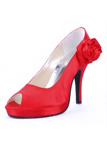 Elegantpark Red Pretty Peep Toe Satin Platforms Stiletto Heel Party Shoes