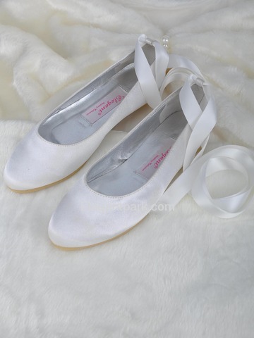 Elegantpark White Round Toe Flat Satin Wedding Bridal Prom Shoes (EP11105)