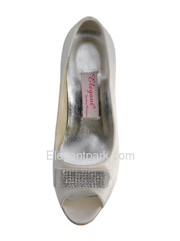 Satin Peep Toe Stöckelabsatz Hochzeit/Abend Schuhe mit Strass (AJ90)