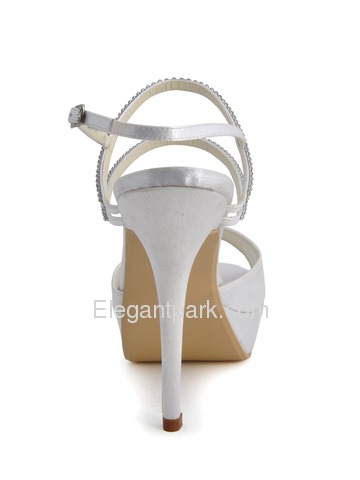 Elegantpark White Peep Toe Stiletto Heel Platform Satin Rhinestones Wedding Party Shoes (EP41001-PF)