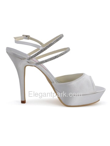 Elegantpark White Peep Toe Stiletto Heel Platform Satin Rhinestones Wedding Party Shoes (EP41001-PF)