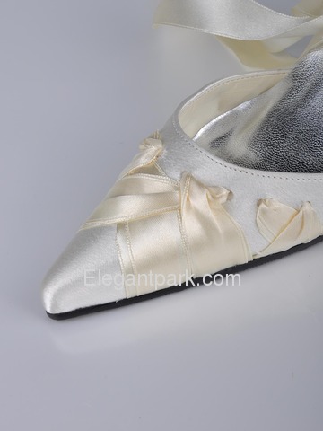 Elegantpark Ivory Pointy Toes Stiletto Heel Satin Ribbon Tie Wedding Bridal Party Shoes (A0563)