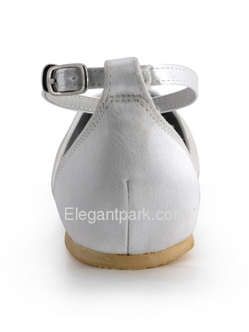 Elegantpark White Pretty Satin Pearl Buckle Flat Wedding Evening Party Shoes (A711)
