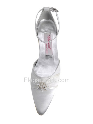 Elegantpark White Pretty Satin Pearl Buckle Flat Wedding Evening Party Shoes (A711)
