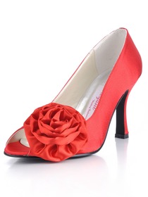 Elegantpark Red Peep Toe Satin Flower Wedding Bridal Shoes (More Colors Available)