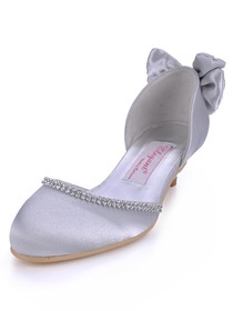 Elegantpark Silver-Gray Almond Toe Rhinestone Bow Satin Evening Party Shoes