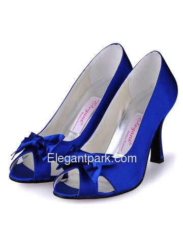 Elegantpark Blue Elegant Peep Toe Bowknot Stiletto Heel Satin Prom Shoes (A3055)