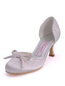 Elegantpark Ivory Satin Round Toes Stiletto Heel Bowknot Pretty Wedding Bridal Shoes