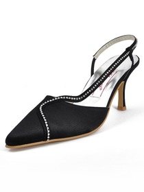 Elegantpark Black Satin Pointy Toes Stiletto Heel Evening Shoe