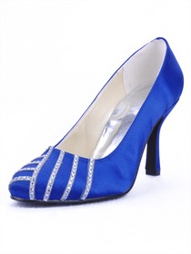 Elegantpark Blue Satin Closed Toe Stiletto Heel Party Shoes