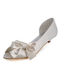 Elegantpark Ivory Peep Toe Bowknot Low Heel Satin Bridal Evening Party Shoes