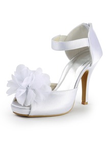 Elegantpark Peep Toe Platform Stiletto Heel Satin Flower Wedding & Evening Party Shoes