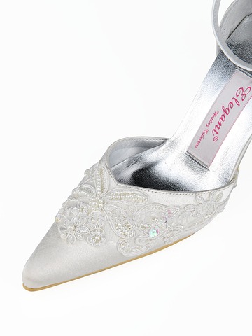 Elegantpark Satin Upper Pointy Toes Stiletto Heel Applique Pearl Buckle Stylish Wedding Bridal Shoes (A901)