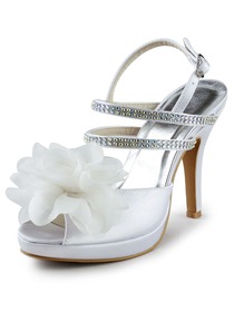 Elegantpark Peep Toe Flowers Rhinestones Platform Stiletto Heel Satin Evening Party Shoes