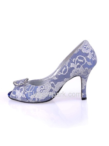 Elegant Peep Toe Buckle Stiletto Heel Satin With Lace Shoes (A3045)