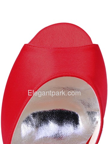 Elegantpark Red Satin Stiletto Heel Peep Toe Slick Evening Shoes (MM-091B)