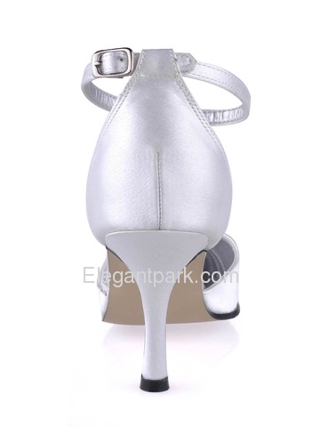 Elegantpark White Pointy Toe Stiletto Heel Satin Rhinestone Wedding Party Shoes (A0605)