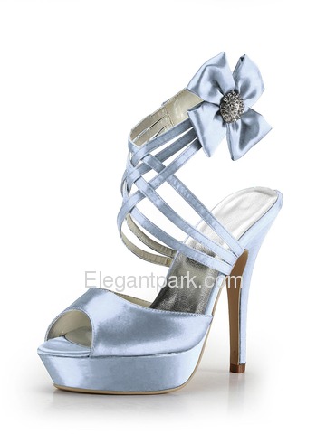 Elegantpark Blue Peep Toe Platform Flower Satin Wedding Evening Party Sandals (EP2031-PF)
