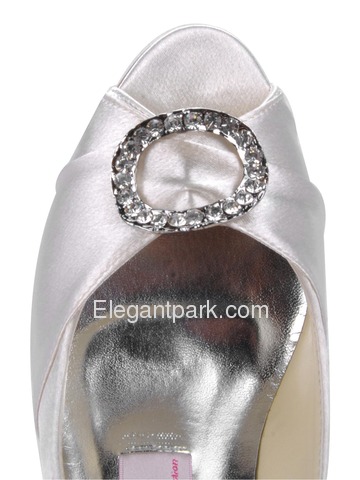 Elegantpark Ivory Peep Toe Stiletto Heel Buckle Satin Bridal Shoes (100126)