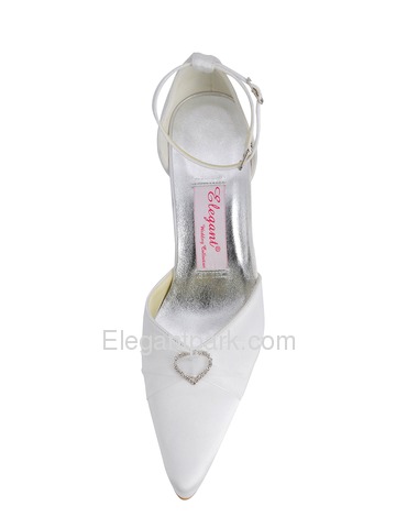 Elegantpark Satin Upper Pointy Toe Stiletto Heel Ribbon Tie Rhinestone Buckle Stylish Wedding Bridal Shoes (A560)
