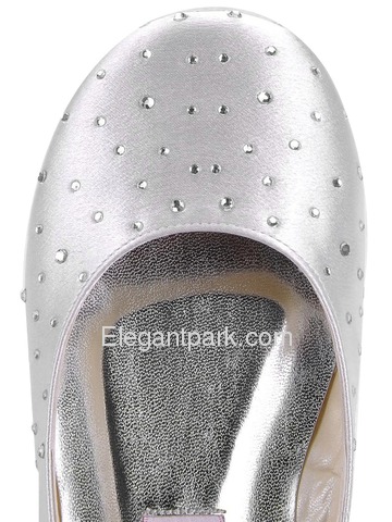 Elegantpark Ivory Closed Toe Flat Satin Rhinestones Shoes (EL-030)
