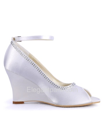 Elegantpark Satin Upper Peep Toe Wedges Heel Rhinestone Buckle Modern Wedding Bridal Shoes More Colors Available (A2071)